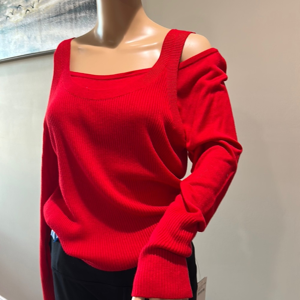Anthropologie cold shoulder red 1X sweater new with tags